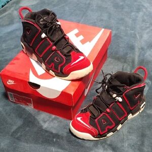 Nike Air More Uptempo GS in Black, White, and Red